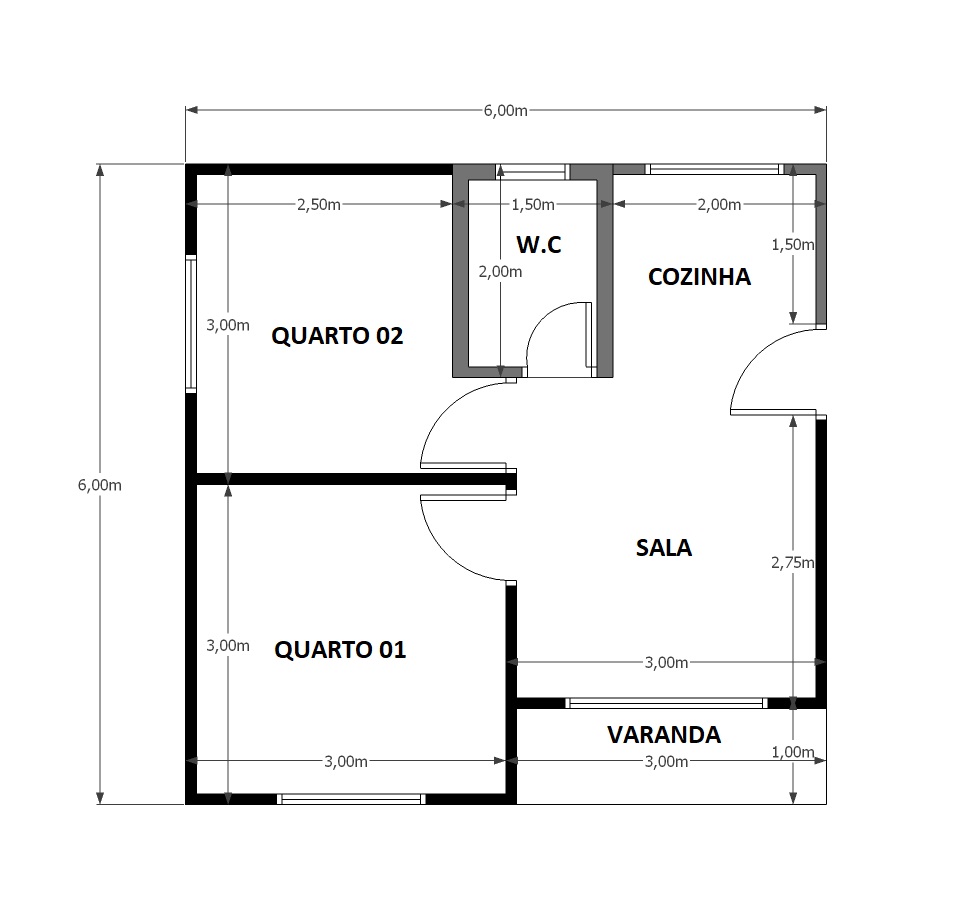 36,00 m² - 02 Quartos