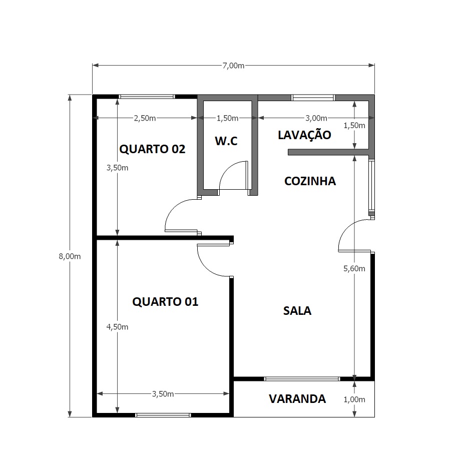 56,00 m² - 02 Quartos