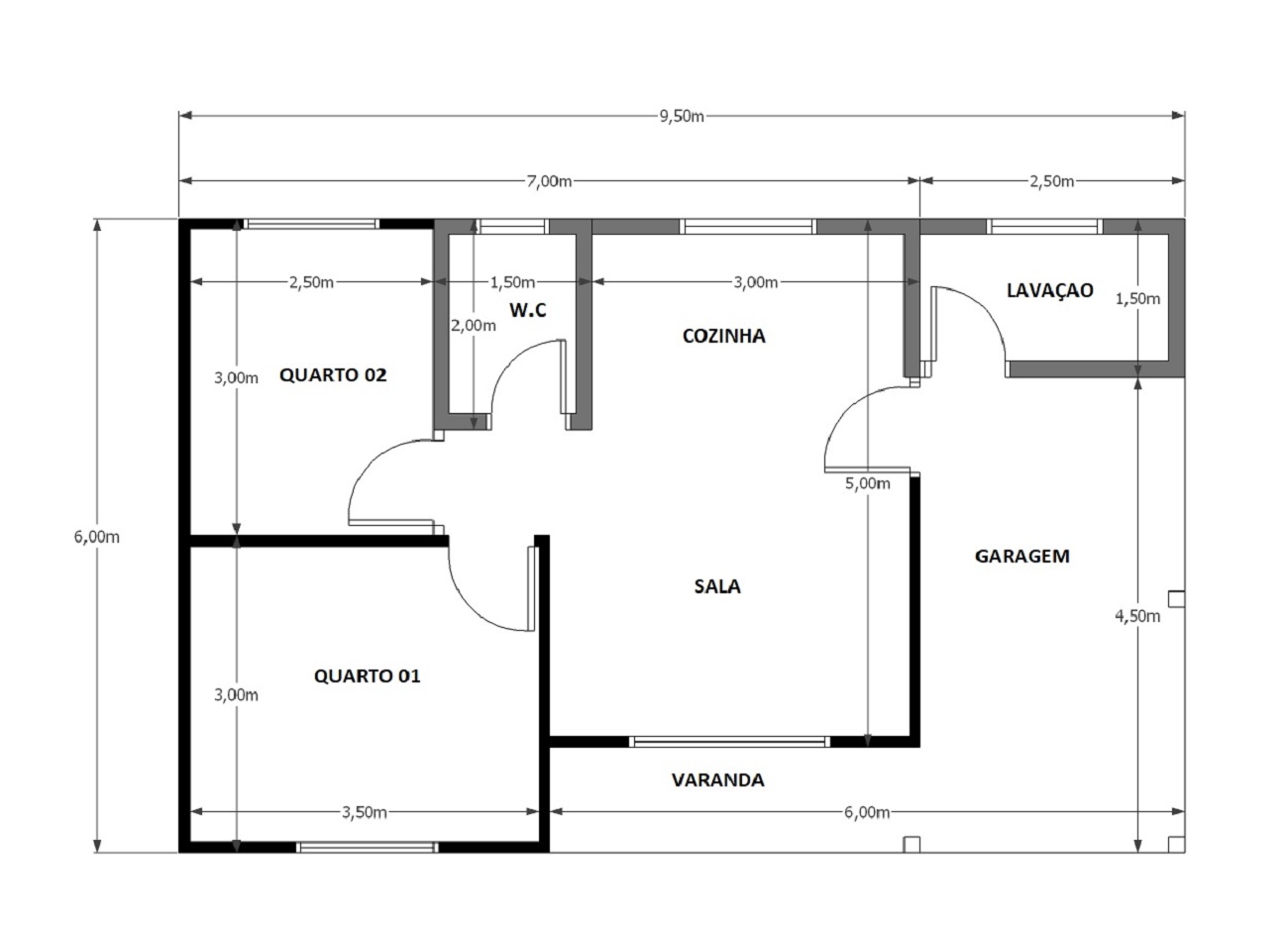 57,00 m² - 02 Quartos com garagem