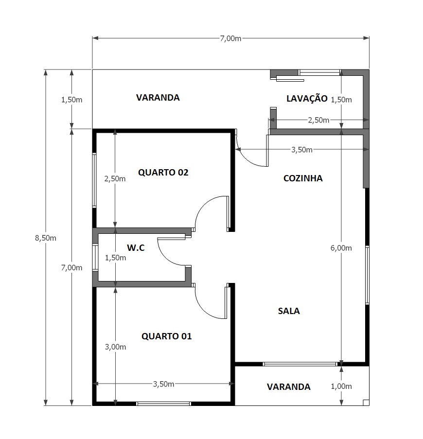 59,50 m² - 02 Quartos
