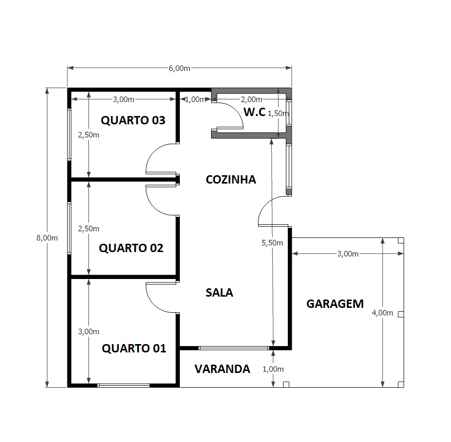 60,00 m² - 03 Quartos com garagem