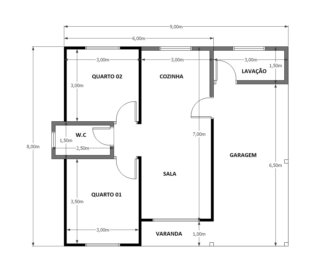 72,00 m² - 02 Quartos com garagem