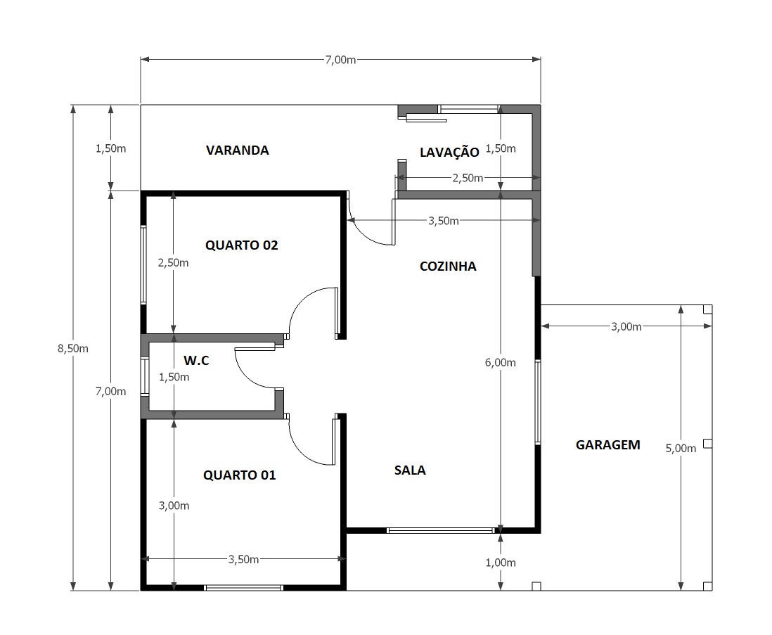 74,50 m² - 02 Quartos com garagem